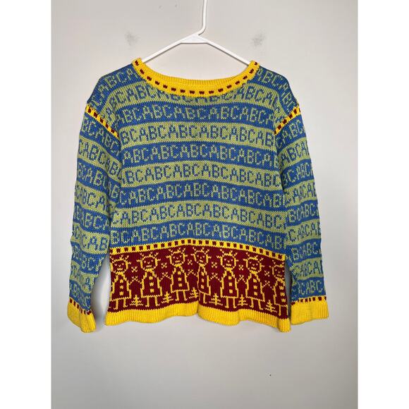 1990s Dale of Norway Hand Knit ABC School Days Artsy Kidcore Kids Sweater XL - Picture 1 of 3
